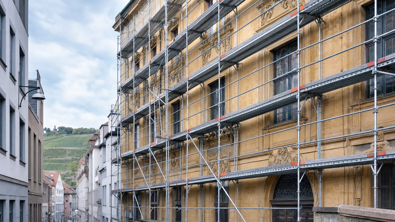 Gerüstbau in Aschaffenburg – eingerüstete Fassade in Unterfranken