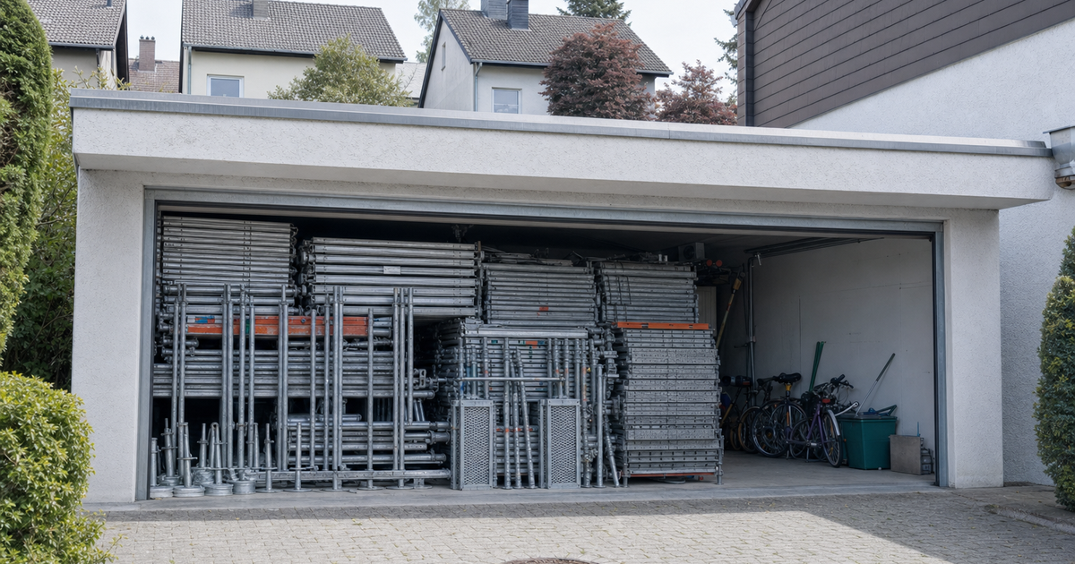 Gekauftes Gerüst will gelagert sein: Die Bauteile belegen schnell eine halbe Garage