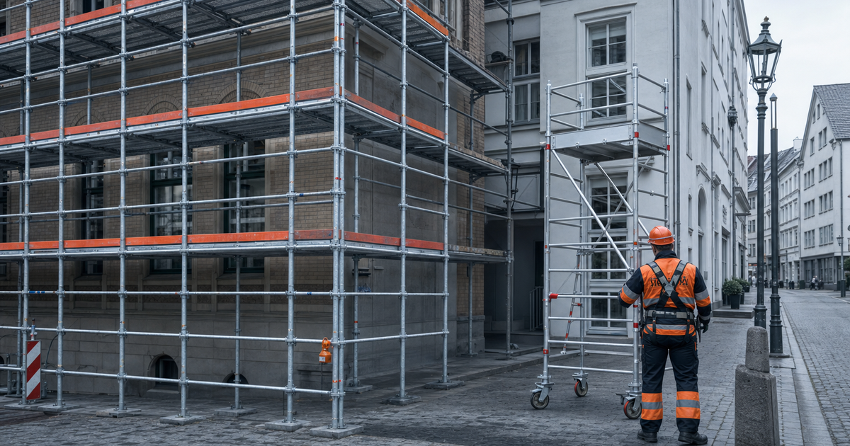 Gerüstarten im Überblick: verschiedene Gerüstbauarten an einer Baustelle