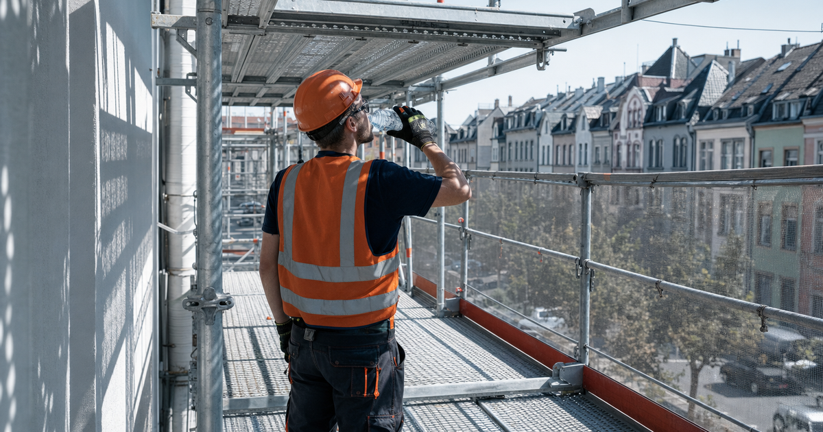 Hitzepause auf dem Gerüst: Bei extremer Sommerhitze ruht die Arbeit